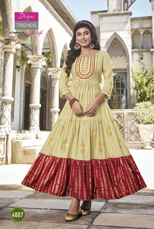 Groom 4 Rayon Printed Designer Festive Wear Fancy Anarkali Kurti Collection